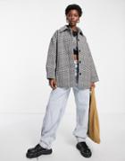 Weekday Tower Recycled Short Wool Jacket In Dogstooth-gray