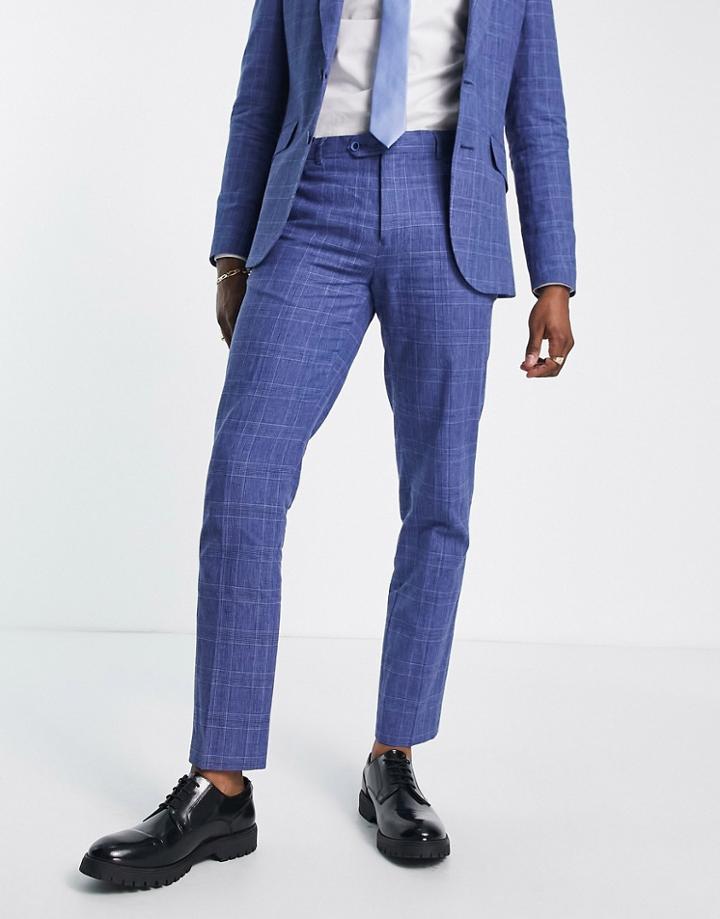 Gianni Feraud Slim Fit Suit Pants In Blue Plaid