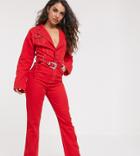 Liquor N Poker Western Flared Jumpsuit - Red