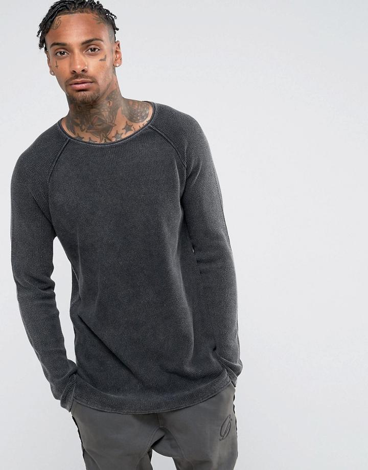 Asos Relaxed Fit Sweater In Charcoal With Acid Wash Finish - Gray