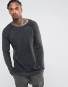 Asos Relaxed Fit Sweater In Charcoal With Acid Wash Finish - Gray