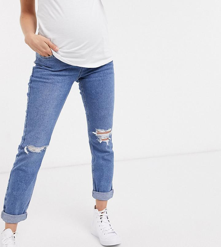 New Look Maternity Overbump Mom Jean In Blue