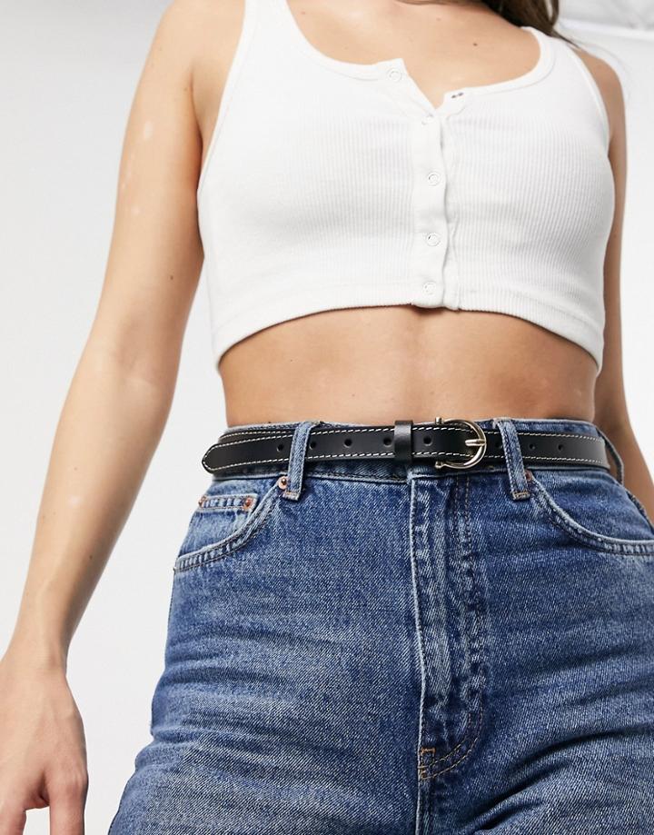Asos Design Leather Half Moon Buckle Waist And Hip Jeans Belt In Black