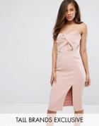 True Decadence Tall Exagerated Bow Detail Bandeau Midi Dress - Pink
