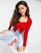 Asos Design Sweater With Corset Detail In Red