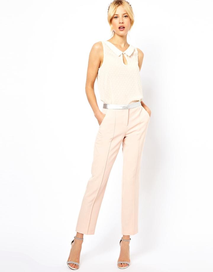 Asos Pants With Metallic Waistband - Beige
