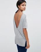 Asos V Back T-shirt With Short Sleeve - Gray