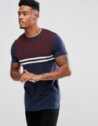 Asos Muscle T-shirt With Color Block And Taping In Navy - Navy