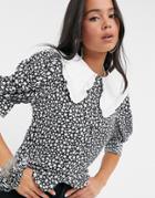 Topshop Collar Detail Blouse In Monochrome-black