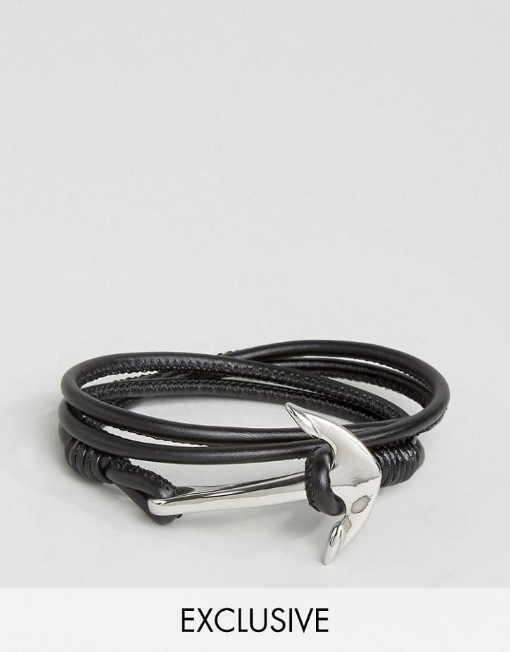 Seven London Anchor Leather Wrap Bracelet In Black Exclusive To Asos -
