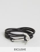 Seven London Anchor Leather Wrap Bracelet In Black Exclusive To Asos -