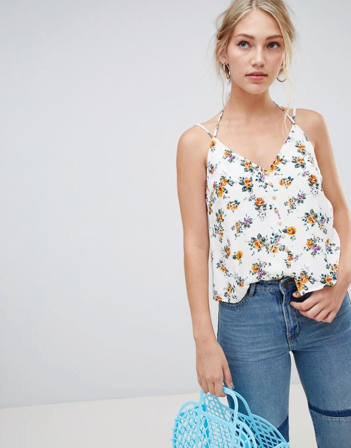 Stradivarius Floral Ditsy Cami Top - White