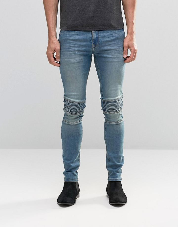 Asos Super Skinny Jeans With Panel Detail In Mid Wash - Mid Blue