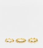 Asos Design Pack Of 3 14k Gold Plated Rings In Disc And Wave Design