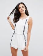 Parisian Sleeveless Romper With Embroidery - White
