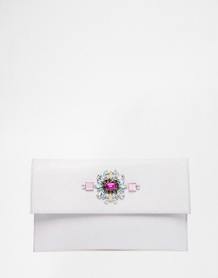 Asos Embellished Envelope Clutch Bag - Purple