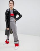 Neon Rose Knitted Pants With Block Stripe Co-ord - Gray
