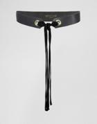 Retro Luxe London Leather Waist Belt With Suede Tie Fastening - Black