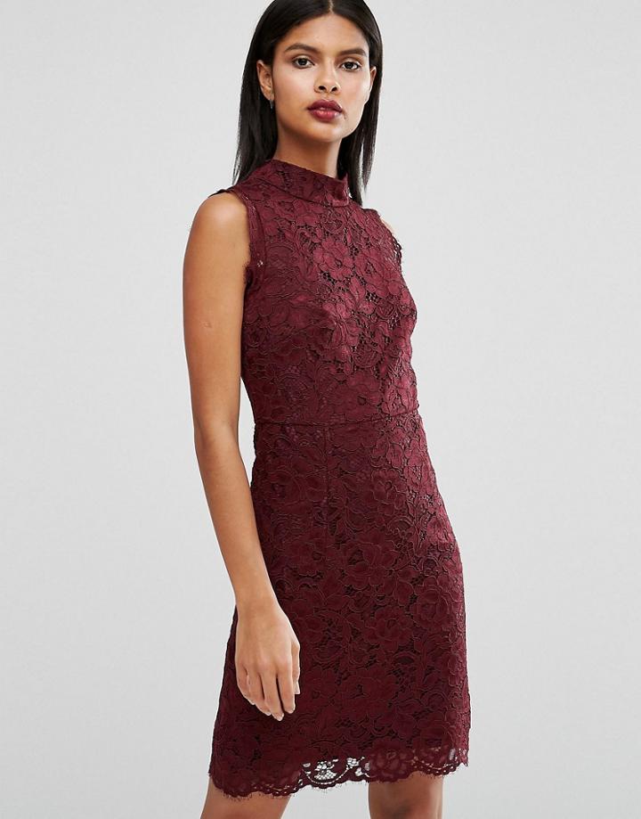 Ted Baker Latoya High Neck Mini Dress In Lace - Red