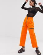 The Ragged Priest High Waist Pants With Zip Detail-orange