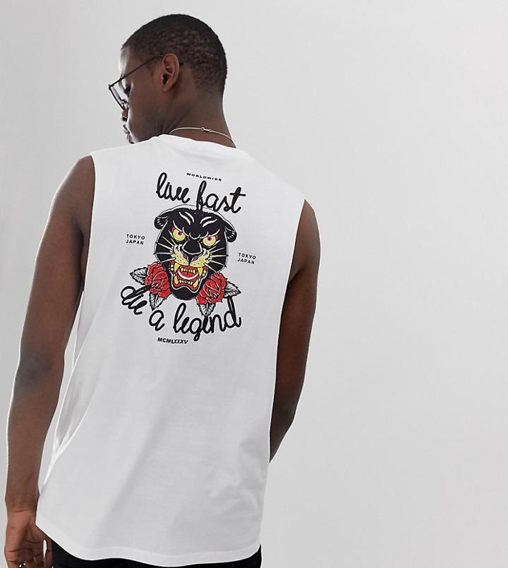Asos Design Tall Sleeveless T-shirt With Dropped Armhole With Chest And Back Black Leopard Print - White