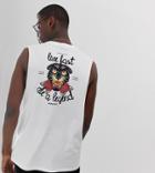Asos Design Tall Sleeveless T-shirt With Dropped Armhole With Chest And Back Black Leopard Print - White