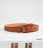 Asos 2 Pack Skinny Belt In Faux Leather Save - Multi