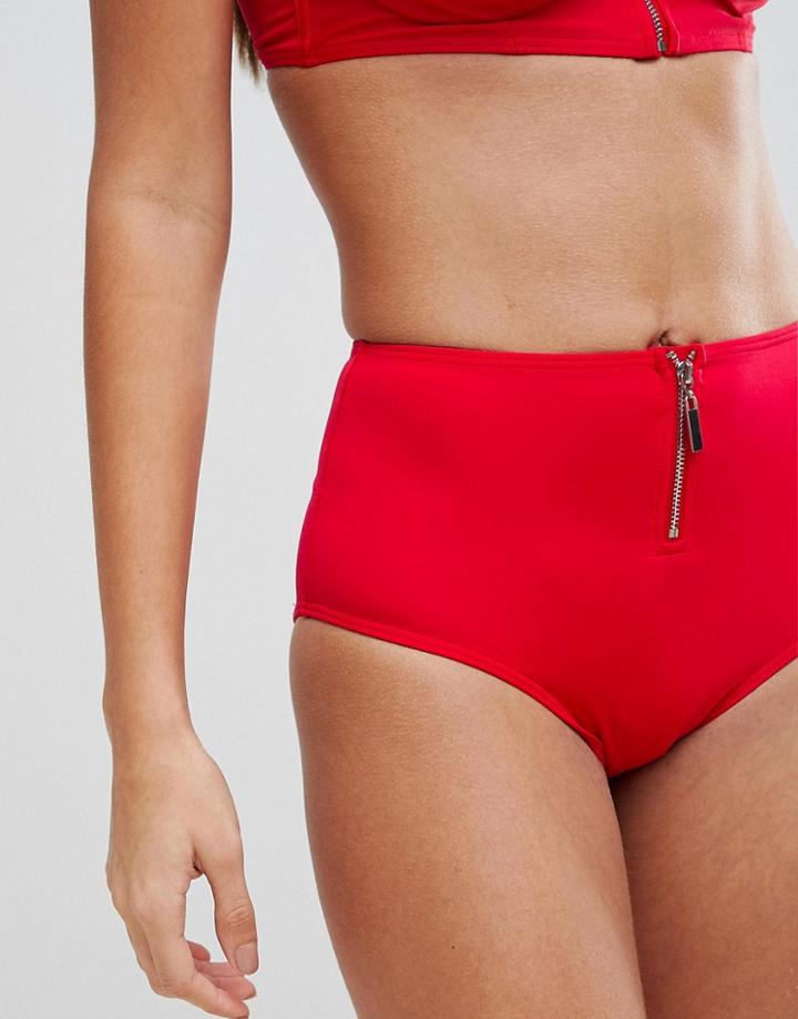 Lepel London Zip High Waist Bikini Bottom - Black