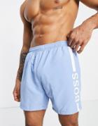 Boss Dolphin Bold Logo Swim Shorts In Light Blue-blues