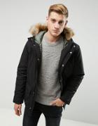 Esprit Parka With Faux Fur Fleece Lined Hood - Black