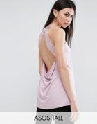 Asos Tall Cami Top With Lace Open Back - Purple