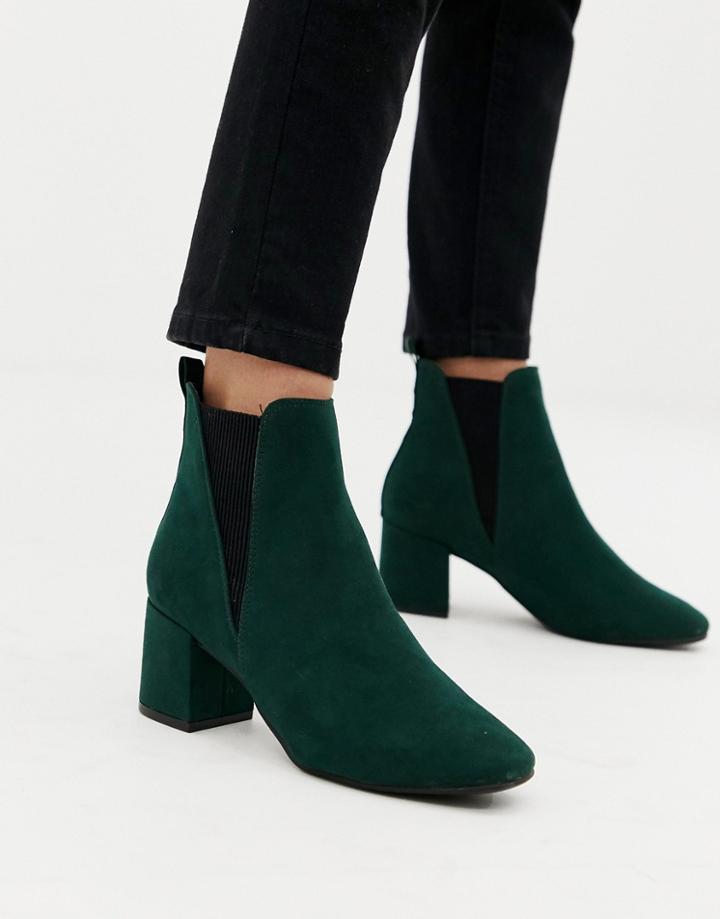 New Look Wide Fit Chelsea Block Heeled Boot In Dark Green - Green