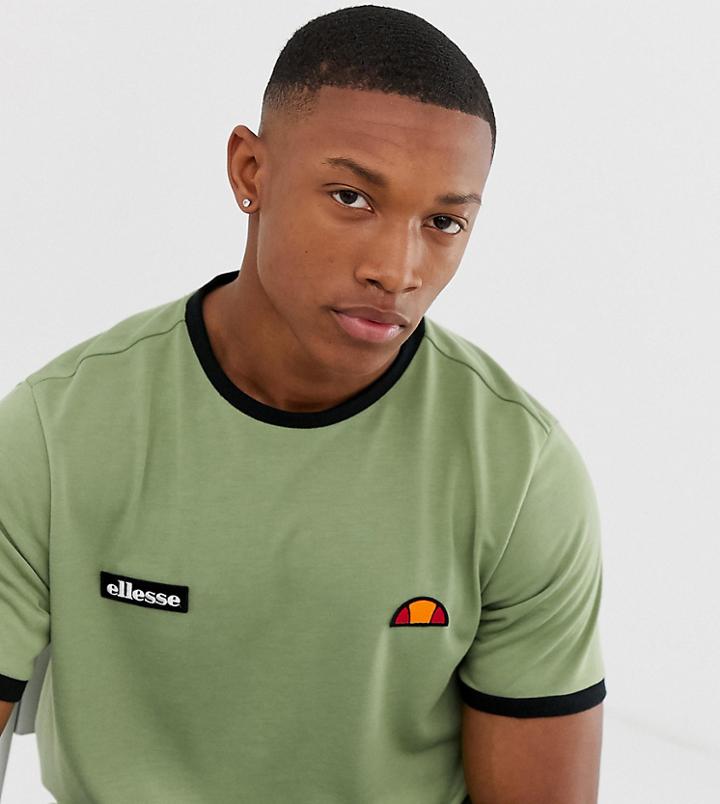 Ellesse Diego Recycled Ringer Logo T-shirt In Green Exclusive At Asos