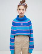 Lazy Oaf Stripey Roll Neck Sweater - Blue