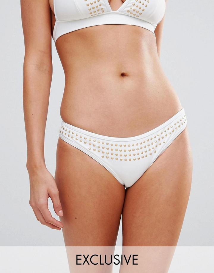 Wolf & Whistle Stud Bikini Bottom - White