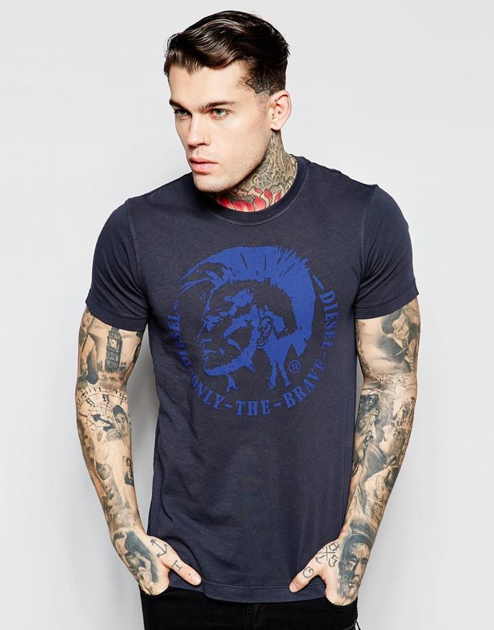 Diesel T-shirt T-ulysse Crewneck Mowhawk Logo In Navy - Navy