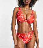 Peek & Beau Fuller Bust Exclusive High Leg Bikini Bottoms In Red Floral