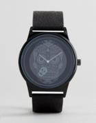 Asos Watch In Black Faux Leather With Skull Design - Black