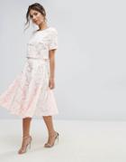 Amy Lynn Floral Lace A Line Midi Skirt - Cream