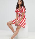 Glamorous Tall Mini Skirt With Button Front In Stripe Two-piece-red