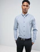 New Look Regular Fit Shirt With Collar Trim In Light Blue - Blue