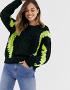 Moon River Neon Detail Lofty Yarn Sweater-black