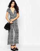 Qed London Wide Leg Jumpsuit In Ikat Print
