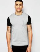 Asos Muscle T-shirt With Zip Pocket And Cut And Sew Sleeves - Gray Marl