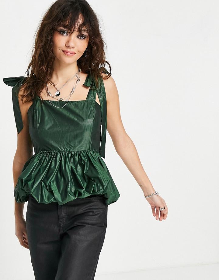 Topshop Taffeta Puffball Cami In Green