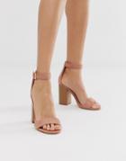 Glamorous Blush Stacked Square Toe Heeled Sandals-pink