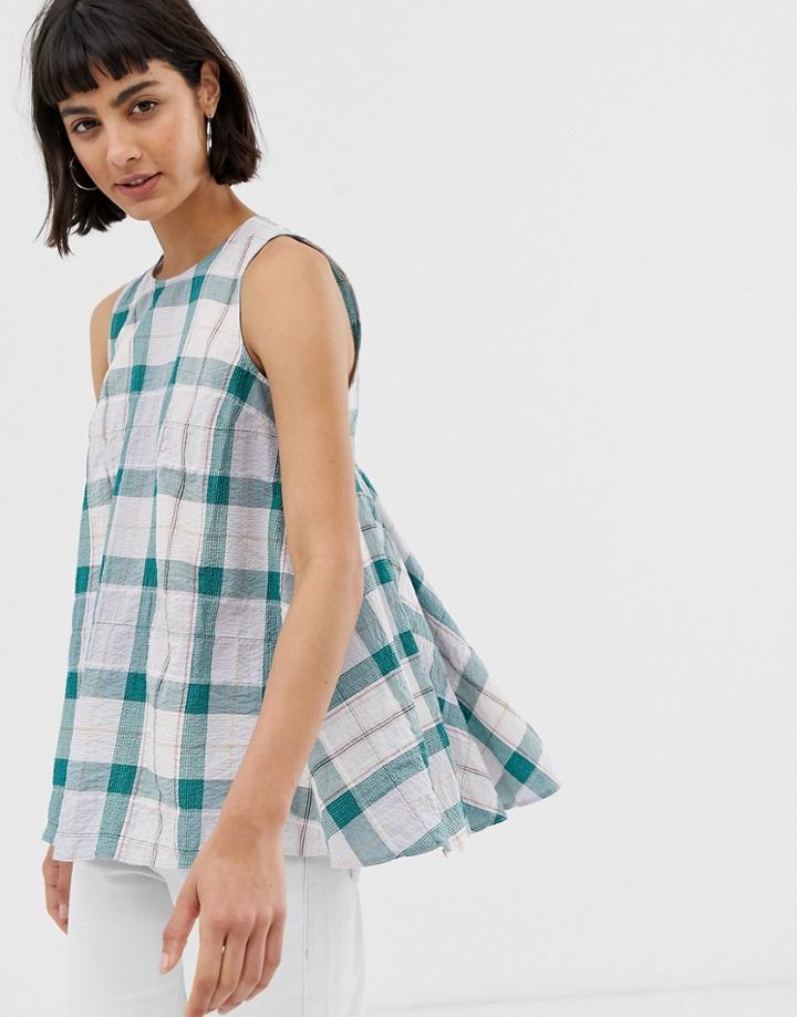 Asos White Green Check Sleeveless Swing Top - Green