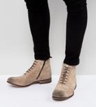 Asos Wide Fit Lace Up Boots In Stone Suede - Stone