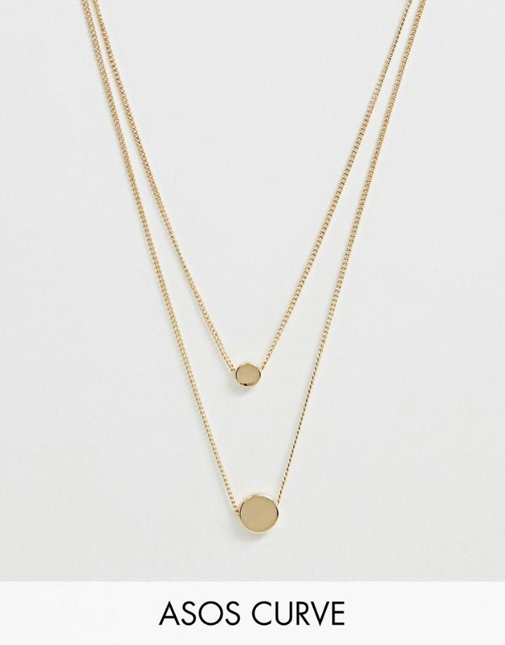 Asos Design Curve Pack Of 2 Double Disc Necklaces In Gold Tone - Gold
