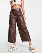Vero Moda Faux Leather Wide Leg Pants In Brown